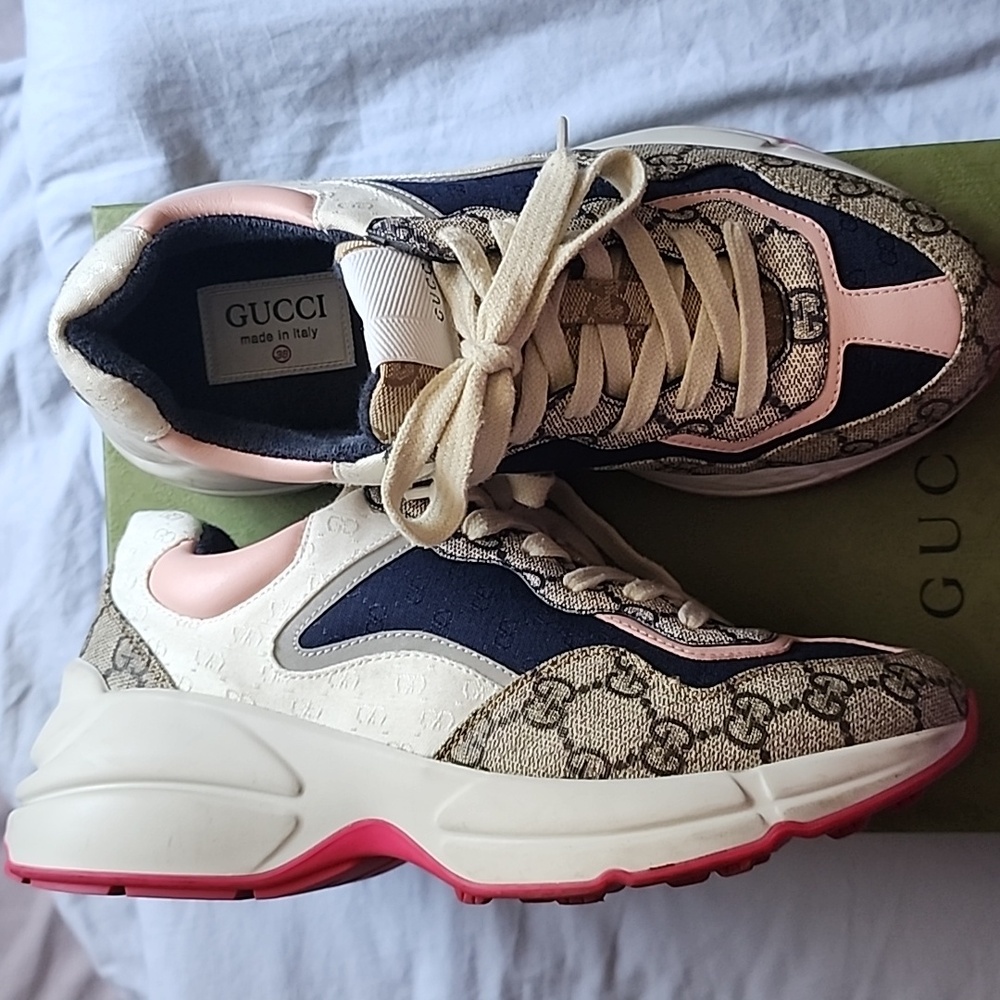 GUCCI WOMEN'S GG RHYTON SNEAKER in Multi Color GG Supreme Canvas, Size 38